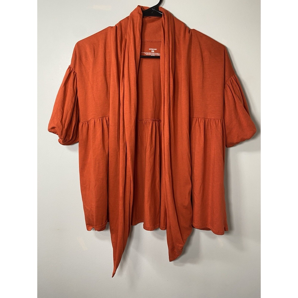 Patagonia Cardigan Womens SMALL Lightweight Orange Red Cropped Open Short Sleeve